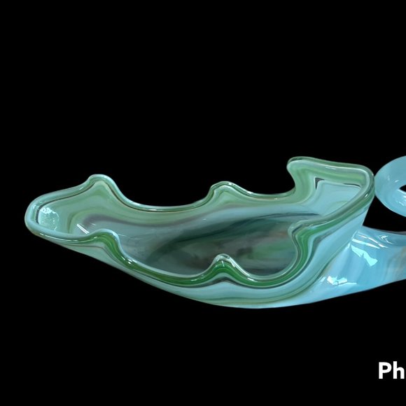 Elegant Glass Swan Bowl - White and Green - Picture 2 of 5